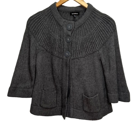 Le Chateau Grey Wool Cropped Cardigan Size XL Neutral Monochrome - Picture 1 of 8